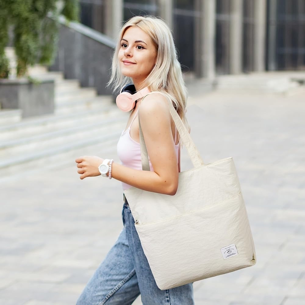 KALIDI Lightweight Puffy Tote Bag with Zipper Shoulder Bag
